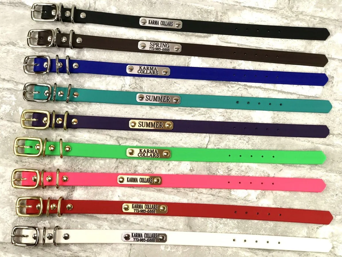 3/4" Wide Waterproof Dog Collar with Nameplate (Biothane)