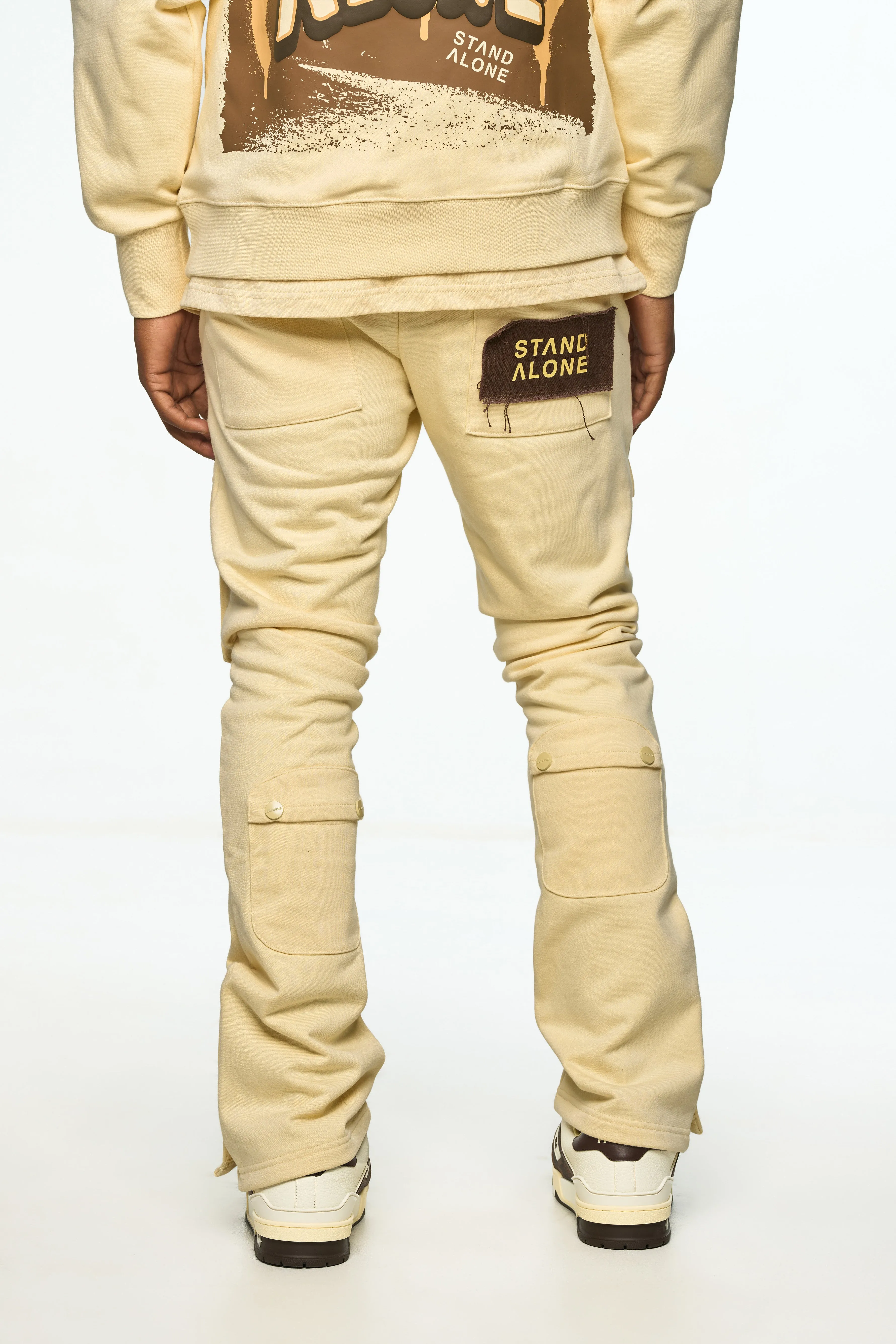 AOLOGNE LEAVE ME AOLOGNE CREAM STACK JOGGERS (CREAM)