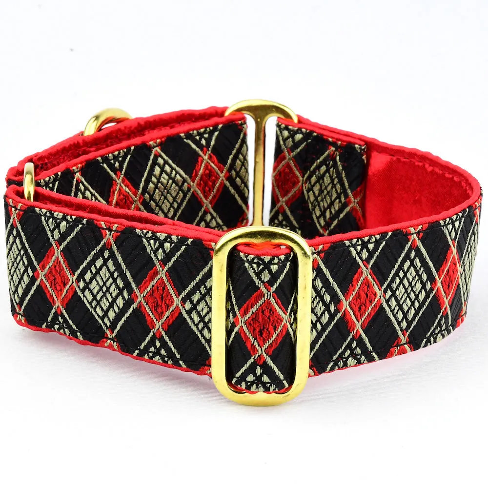 Argyle Black - Silk Brocade 2" Extra Wide Martingale Dog Collar