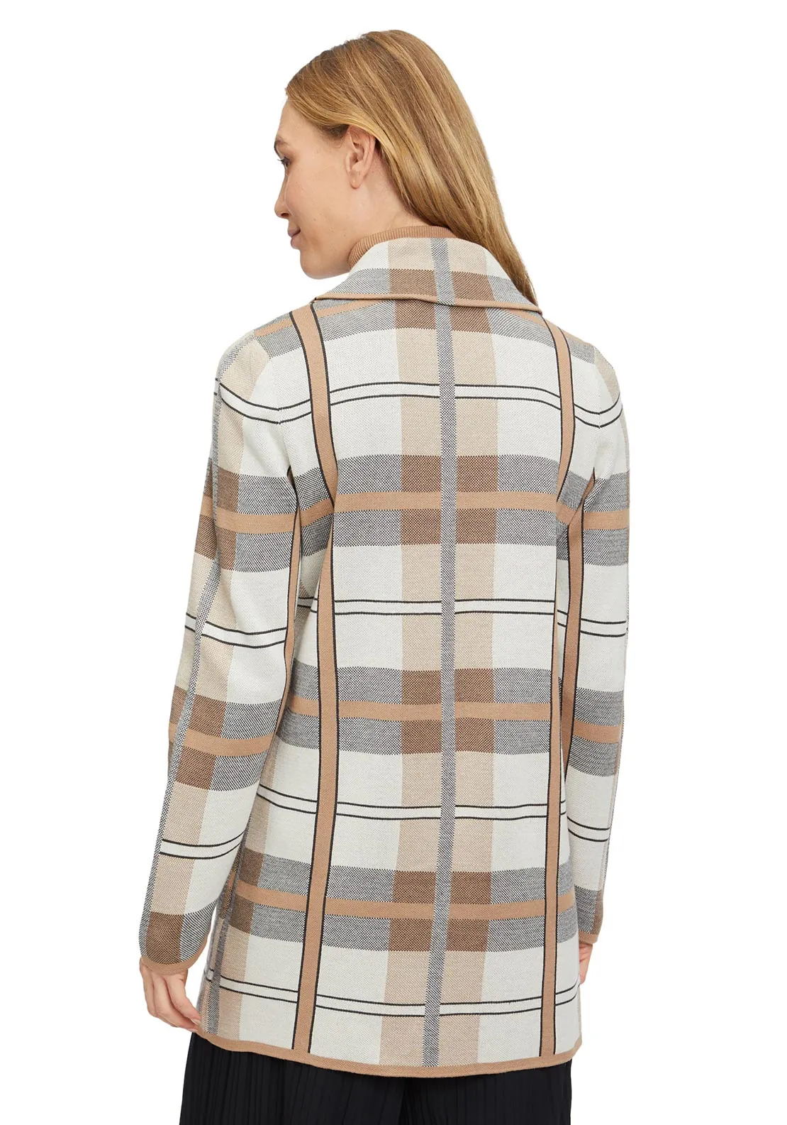 Betty Barclay Check Open Knit Long Jacket, Neutral