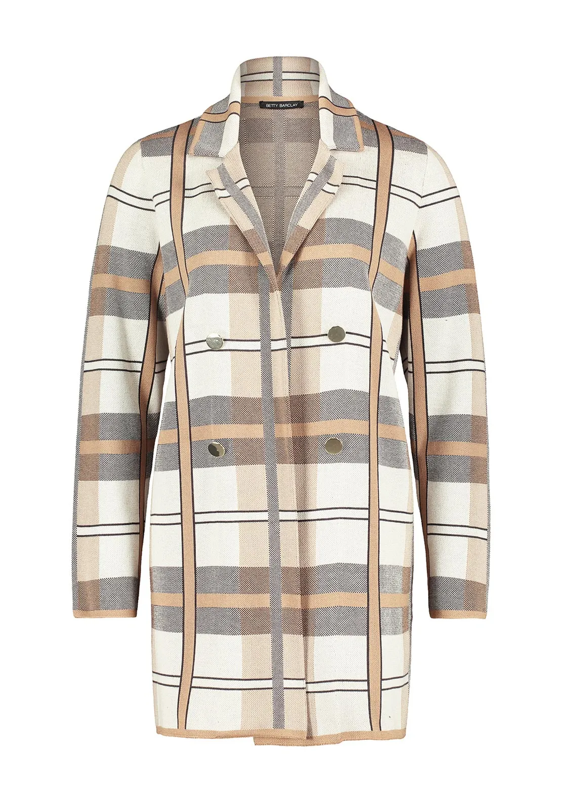 Betty Barclay Check Open Knit Long Jacket, Neutral