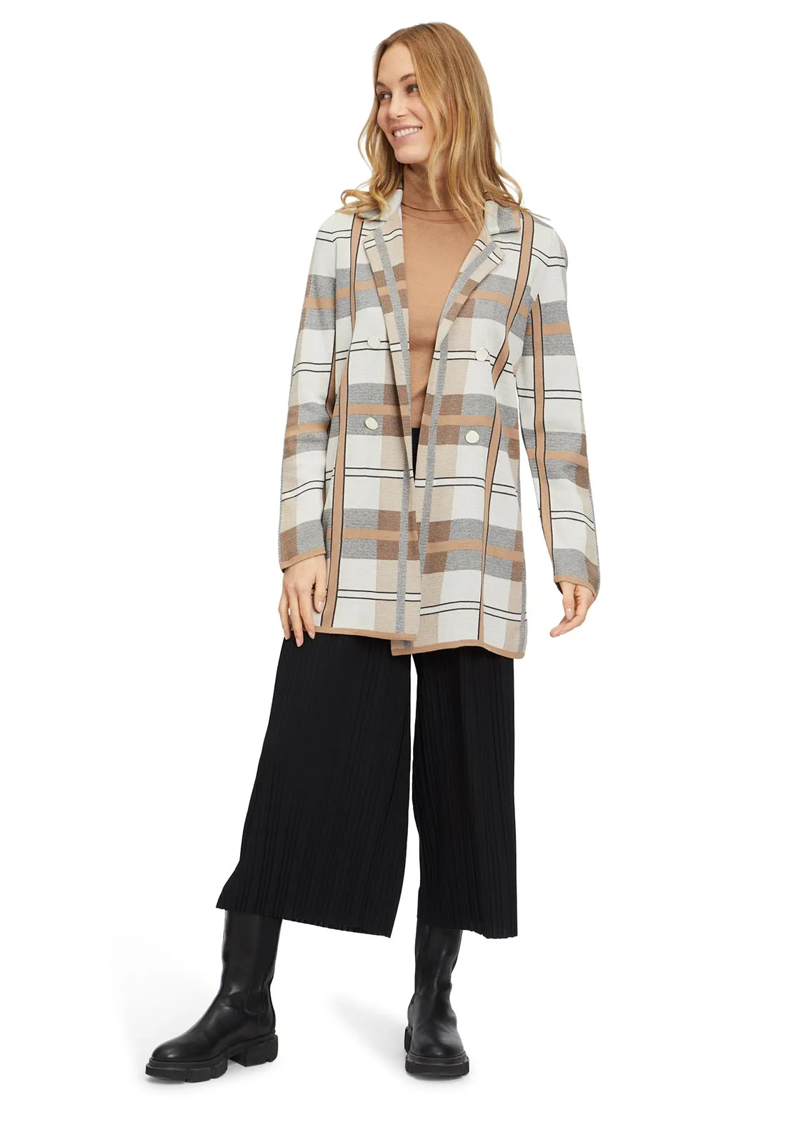 Betty Barclay Check Open Knit Long Jacket, Neutral