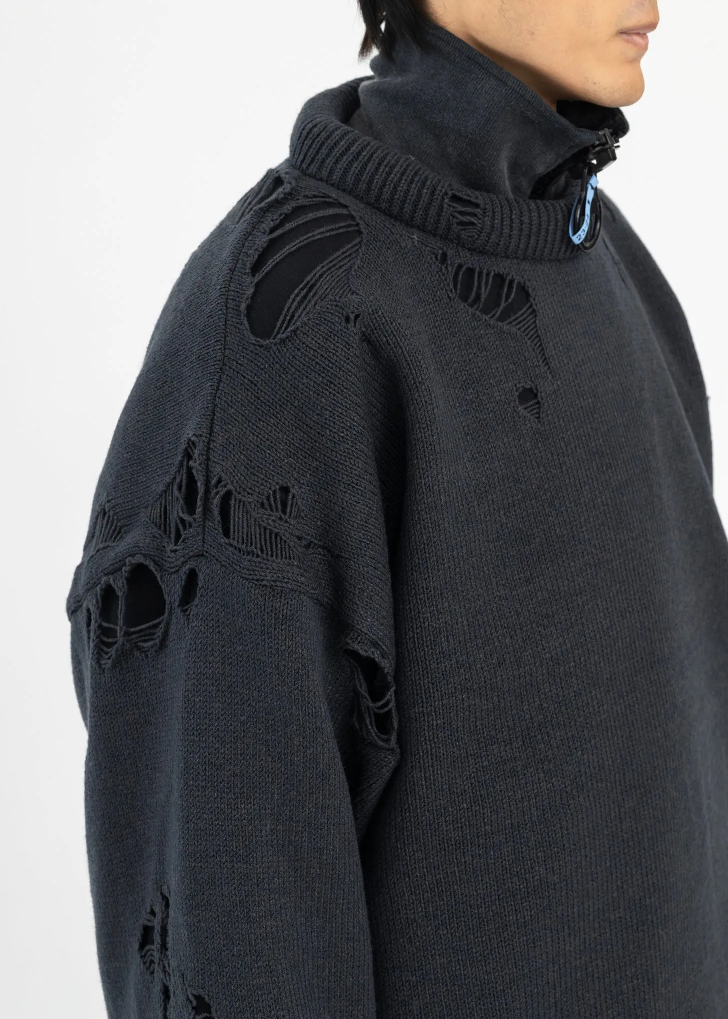 Black Padded Knit Pullover