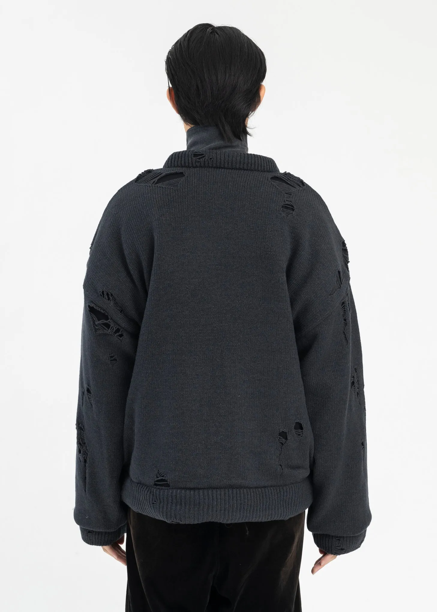 Black Padded Knit Pullover