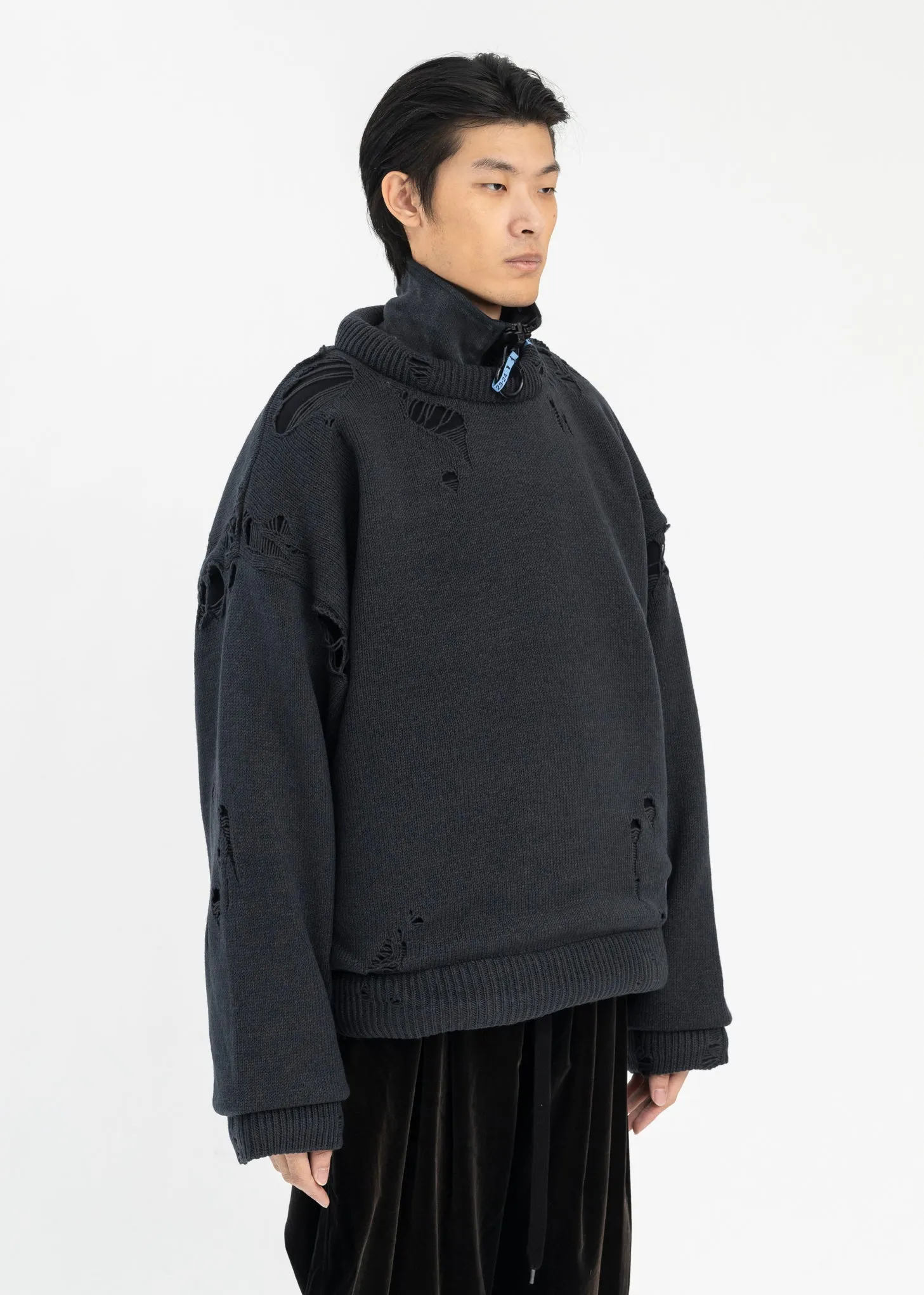 Black Padded Knit Pullover