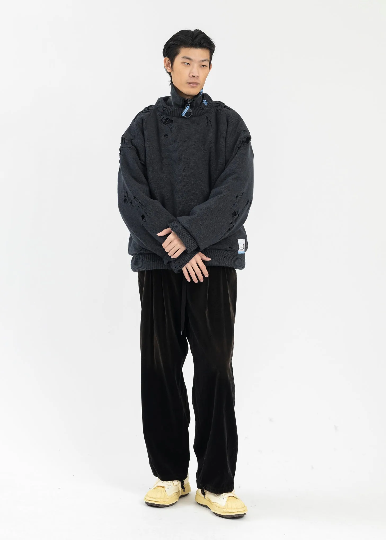 Black Padded Knit Pullover