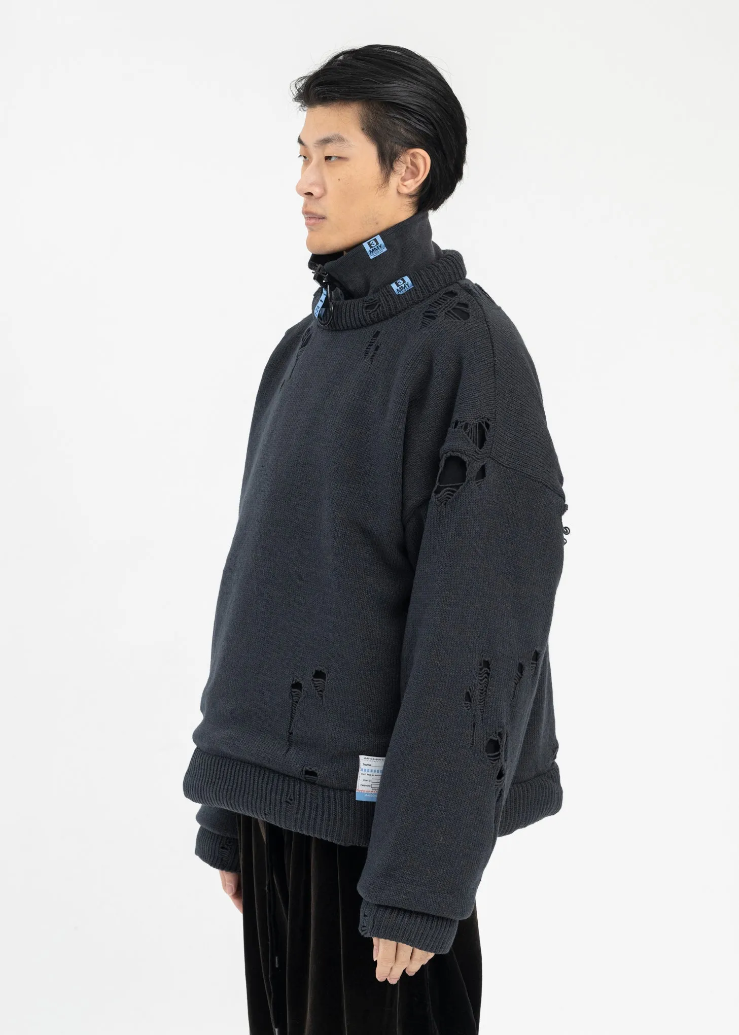 Black Padded Knit Pullover