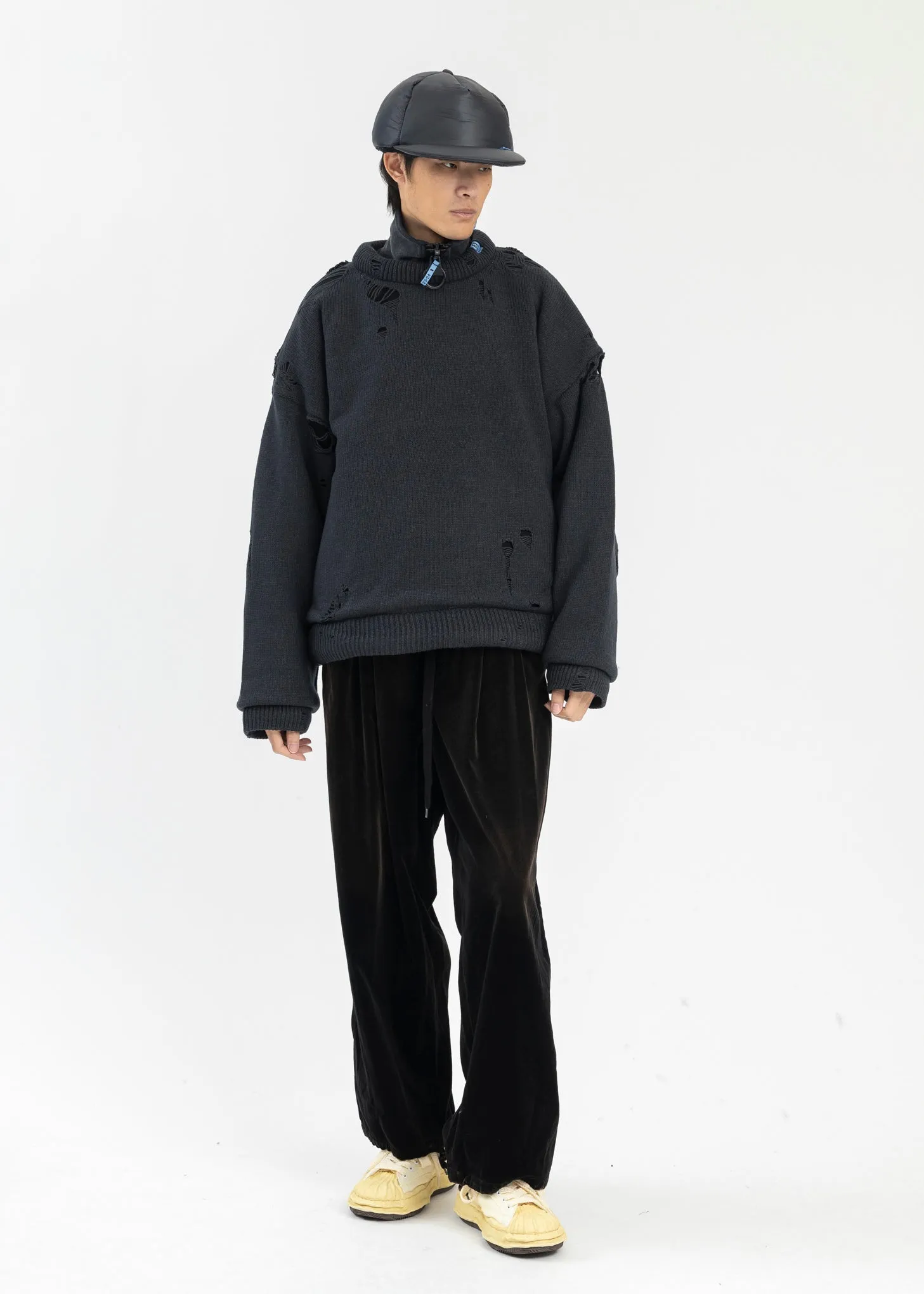 Black Padded Knit Pullover