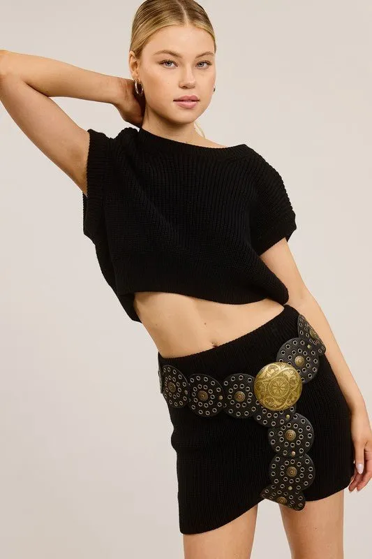 Black Ribbed Knit Sweater Skirt Set (reorder)