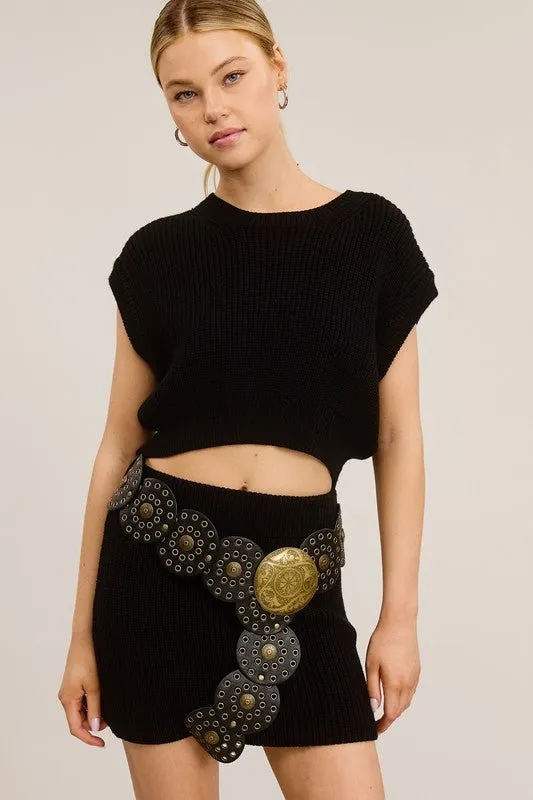 Black Ribbed Knit Sweater Skirt Set (reorder)