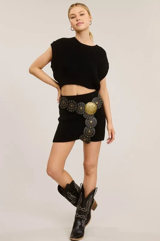 Black Ribbed Knit Sweater Skirt Set (reorder)