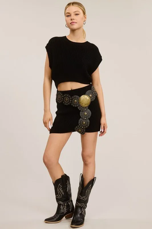 Black Ribbed Knit Sweater Skirt Set (reorder)