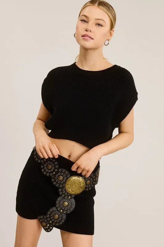 Black Ribbed Knit Sweater Skirt Set (reorder)
