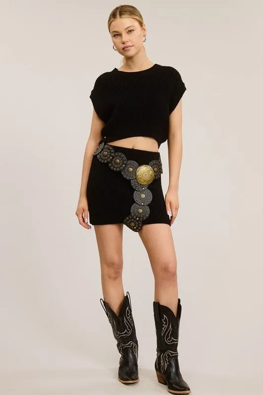 Black Ribbed Knit Sweater Skirt Set (reorder)