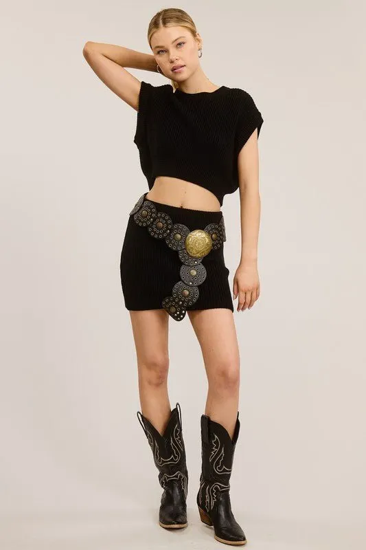 Black Ribbed Knit Sweater Skirt Set (reorder)