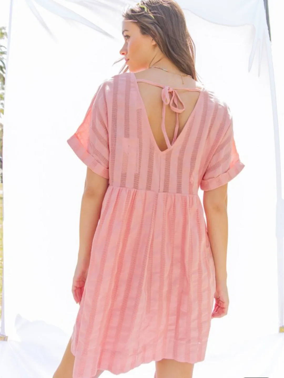 Blush Open Weave Stripe Babydoll Dress