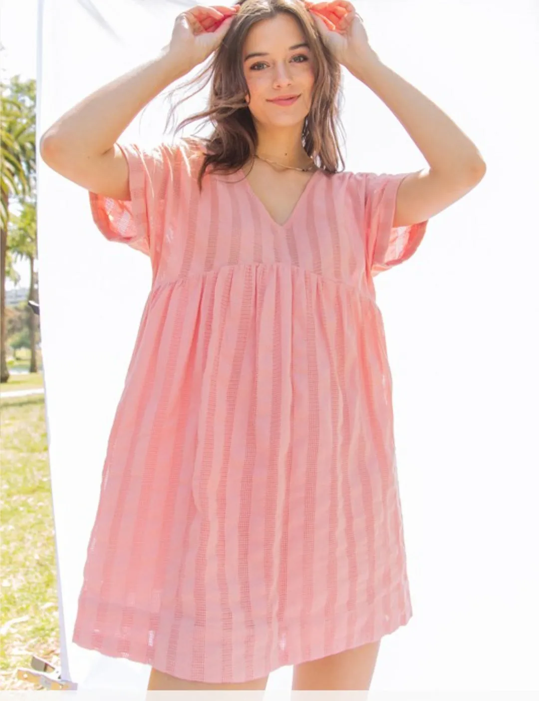 Blush Open Weave Stripe Babydoll Dress