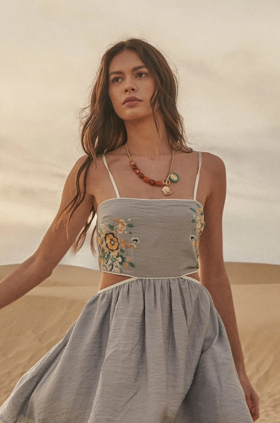 Bohemian Embroidered Open Back Dress