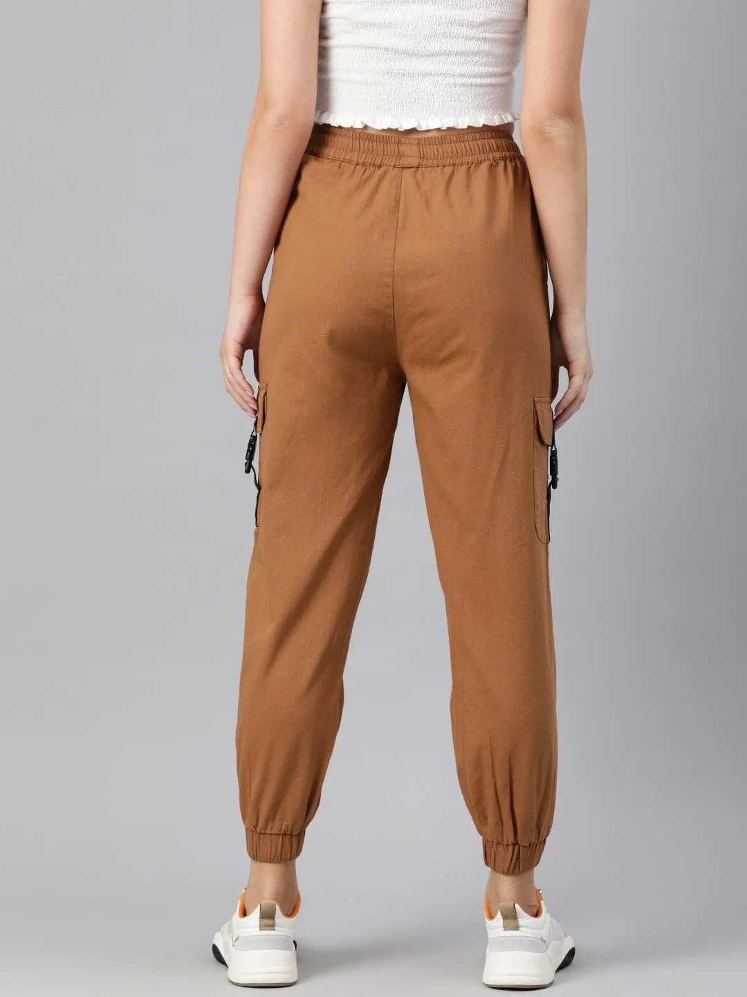 Brown Regular Fit Solid Joggers
