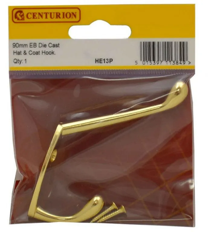 Centurion 90mm Electro Brassed Die Cast Hat & Coat Hook