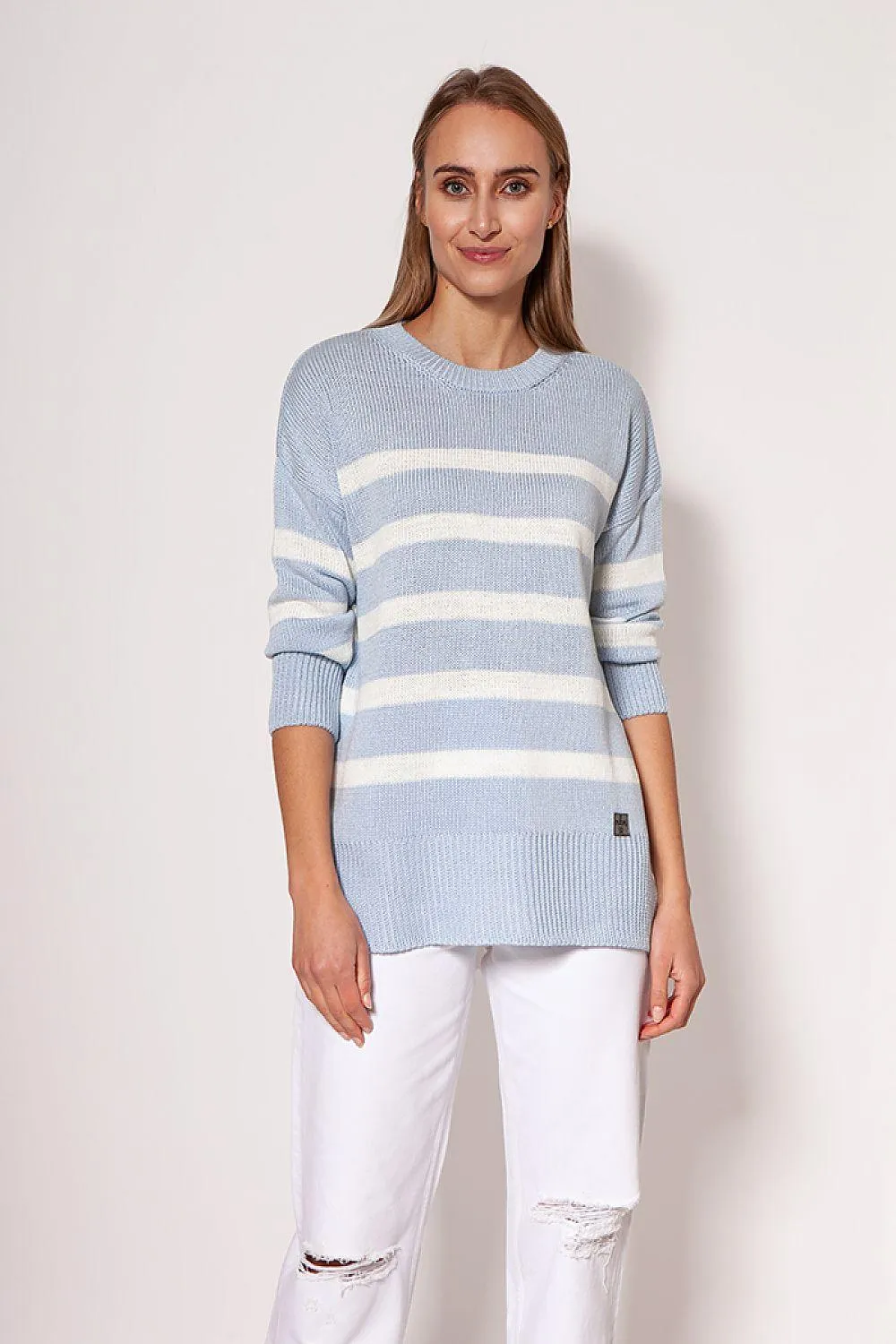 Chic Striped Long Sleeve Jumper with Round Neck