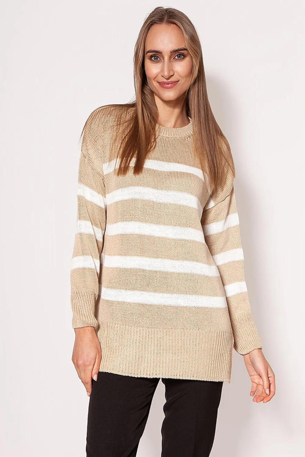 Chic Striped Long Sleeve Jumper with Round Neck