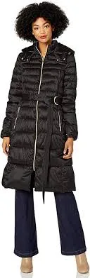 Cole Haan womens Sateen Faux Down Belted Coat Down Alternative Coat