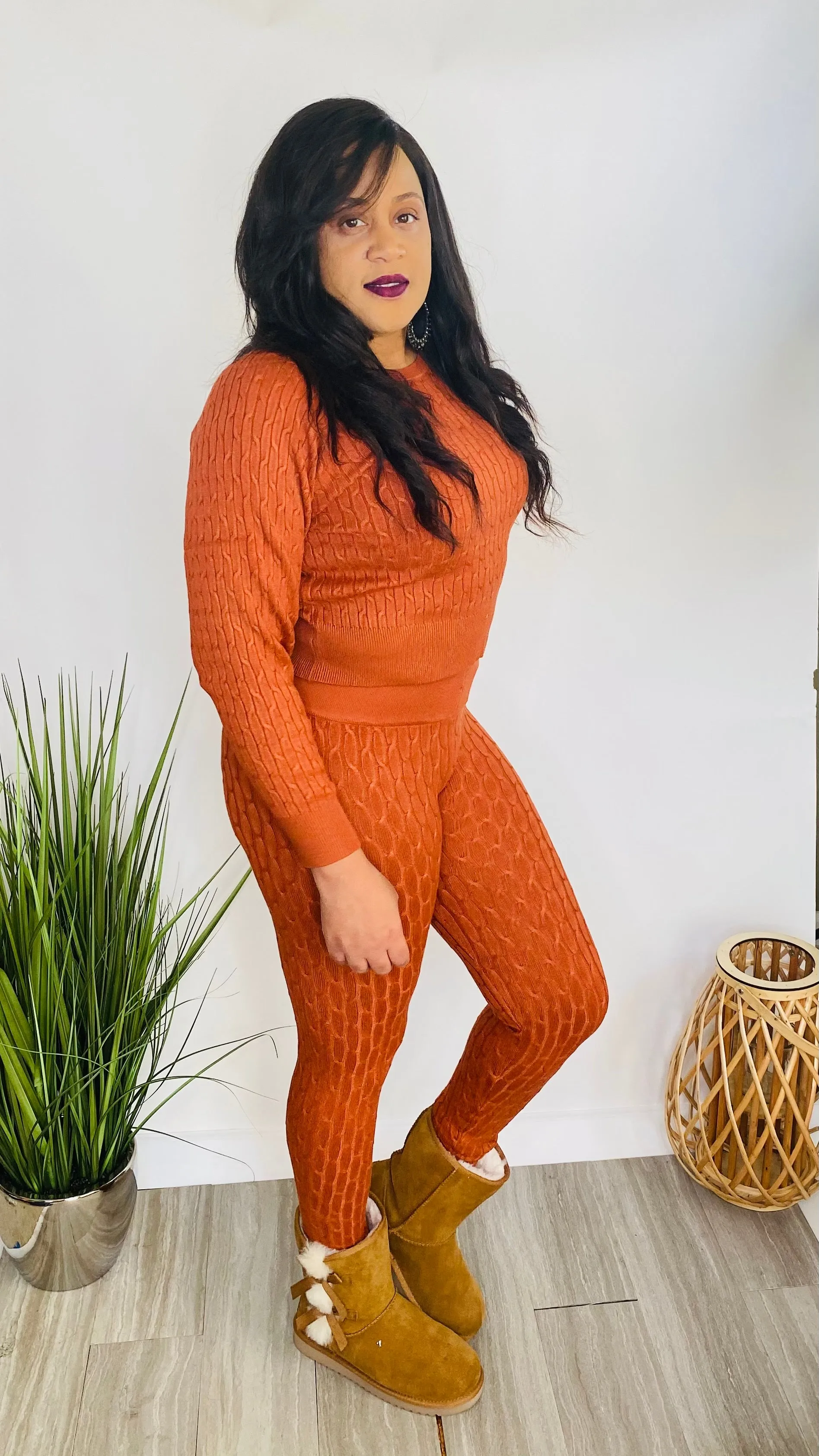 Cozy Queen knit sweater set (rust)