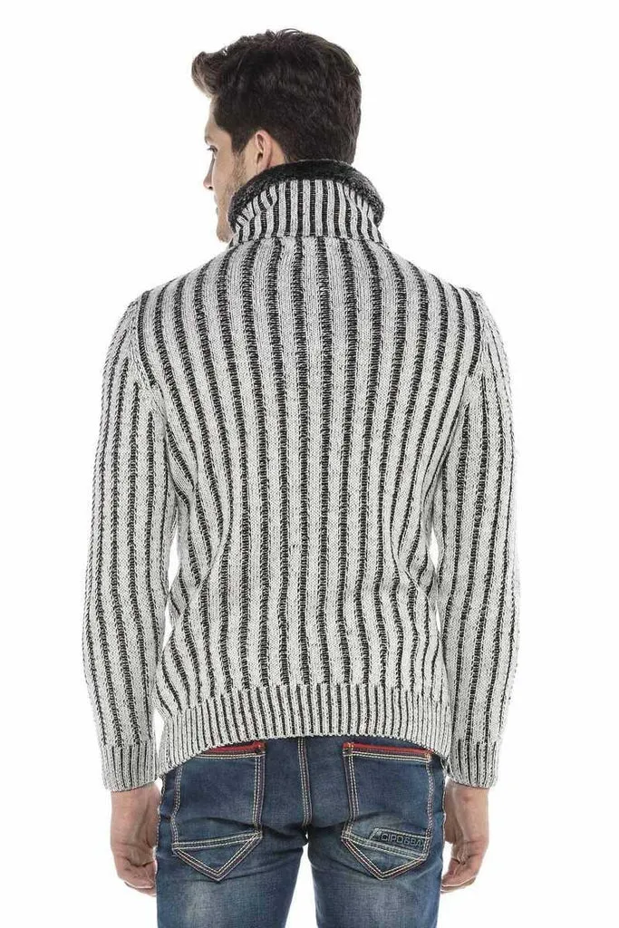 CP212 Textured Thick Patterned Sweater with Fur Collar