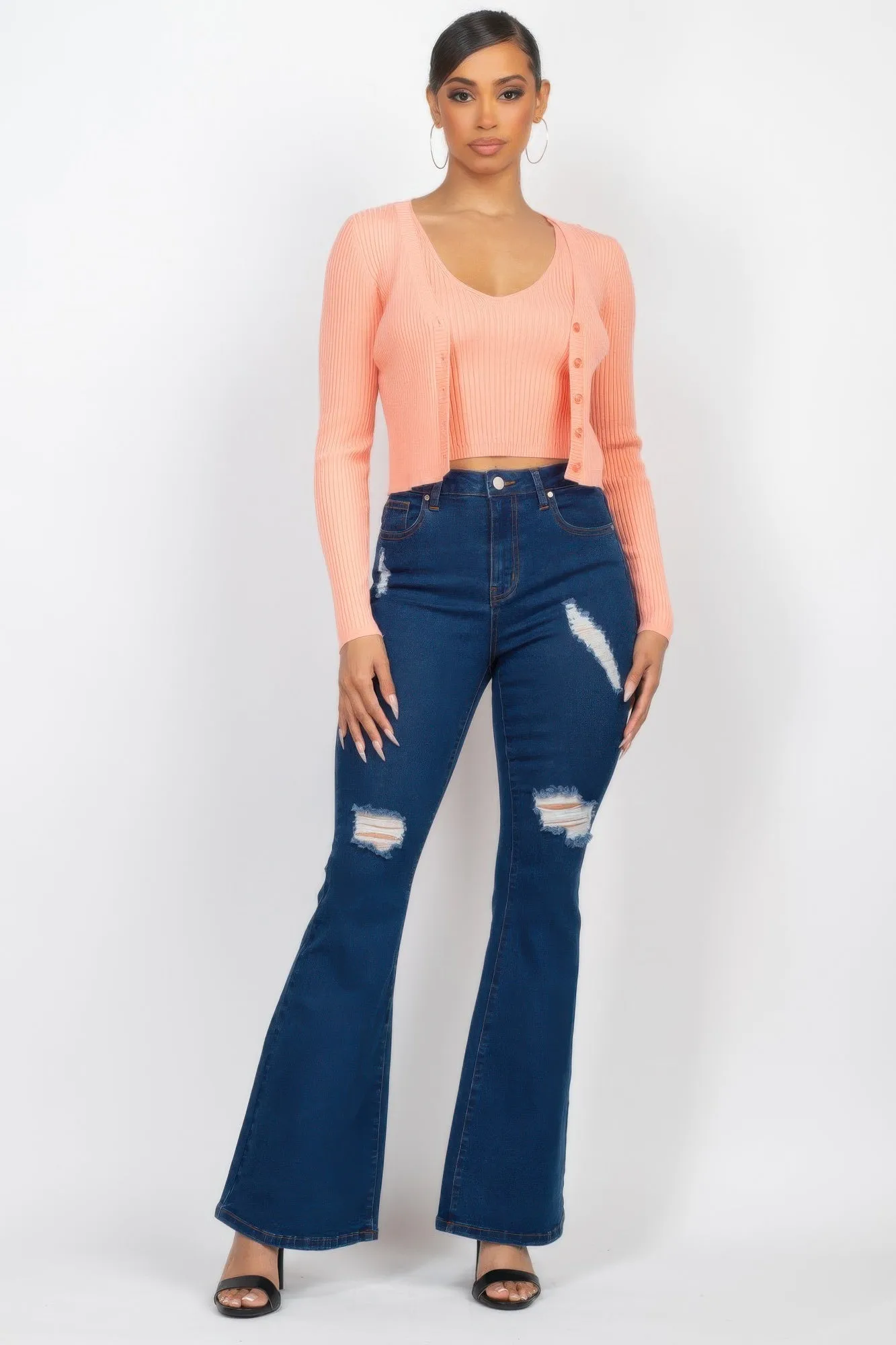 Crop Tank Top & Cardigan Sweater Set