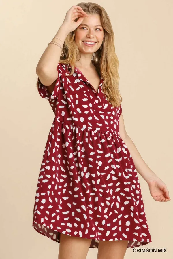 Dalmation Print Babydoll Dress (Crimson)