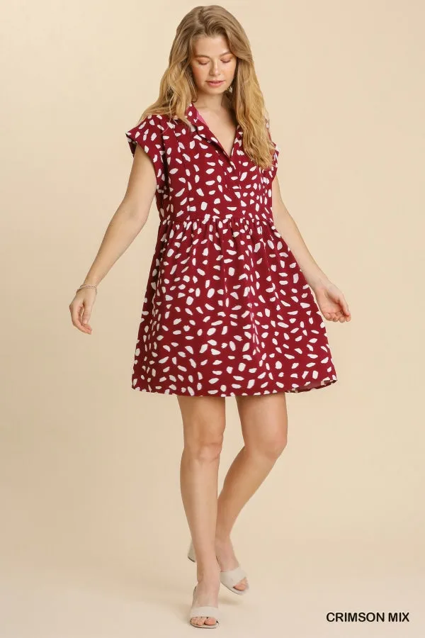 Dalmation Print Babydoll Dress (Crimson)