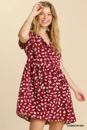 Dalmation Print Babydoll Dress (Crimson)