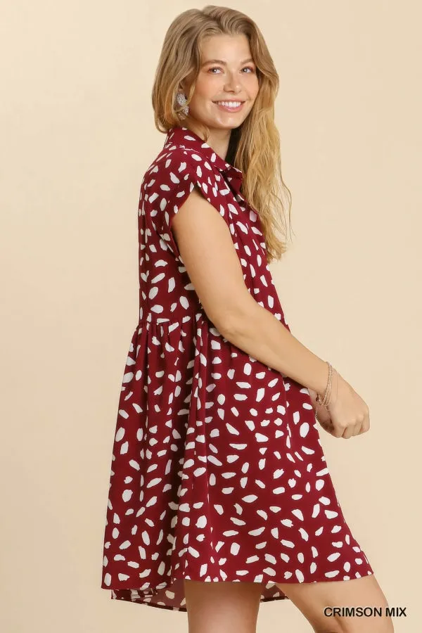 Dalmation Print Babydoll Dress (Crimson)