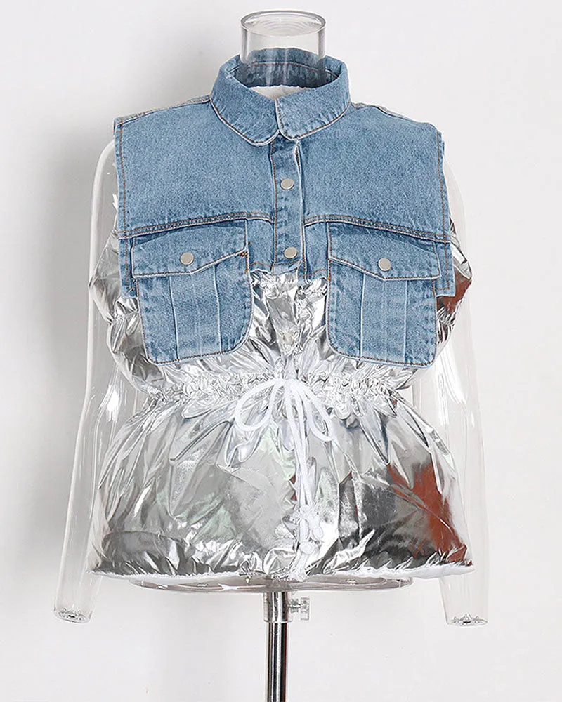DENIM & SILVER PUFFER VEST
