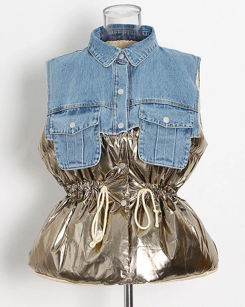 DENIM & SILVER PUFFER VEST