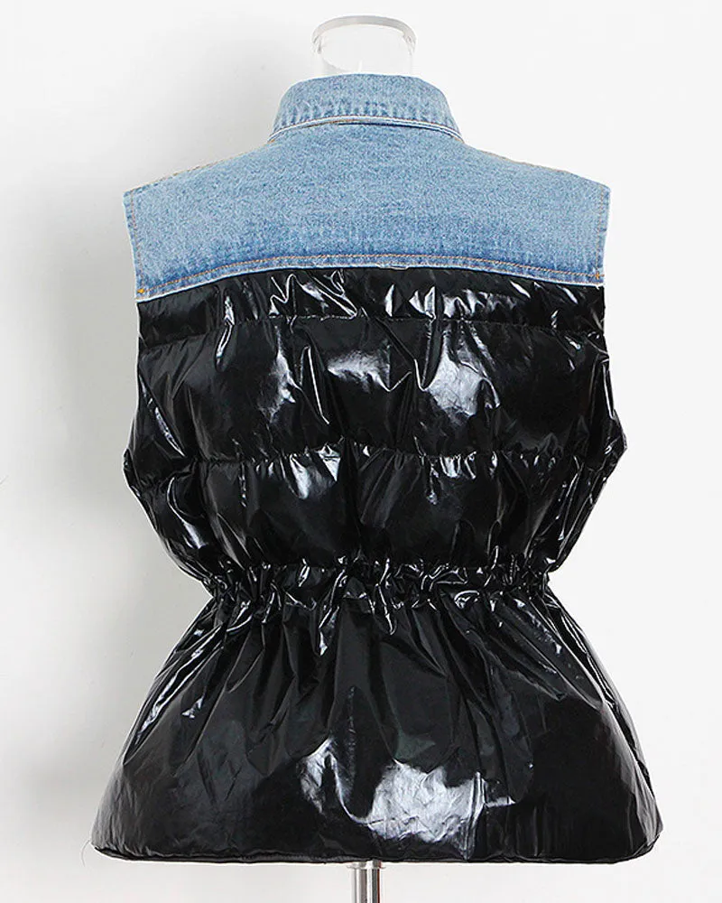 DENIM & SILVER PUFFER VEST