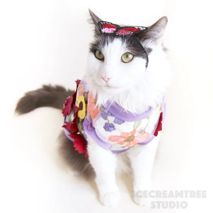Embroidery Butterfly Headband - Elastic Pet Collar