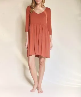 Fabina Bamboo Loose Fit Babydoll V-Neck 3/4 Sleeves Pocketed Mini Dress