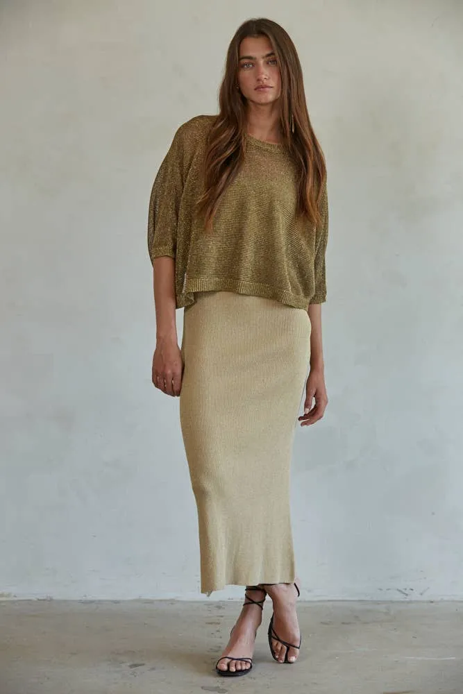 *Final Sale* Knit Polyester Sweater Lurex Short Sleeve Crop Top
