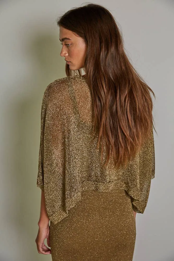 *Final Sale* Knit Polyester Sweater Lurex Short Sleeve Crop Top