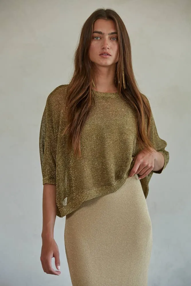*Final Sale* Knit Polyester Sweater Lurex Short Sleeve Crop Top