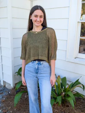 *Final Sale* Knit Polyester Sweater Lurex Short Sleeve Crop Top