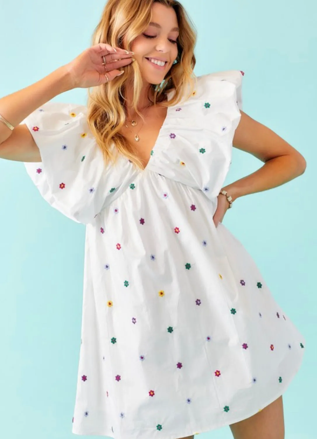 Floral Embroidered Babydoll Dress