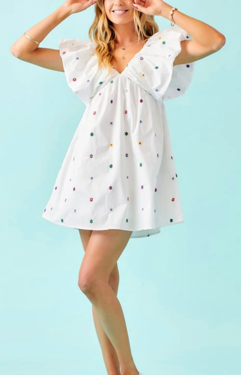 Floral Embroidered Babydoll Dress