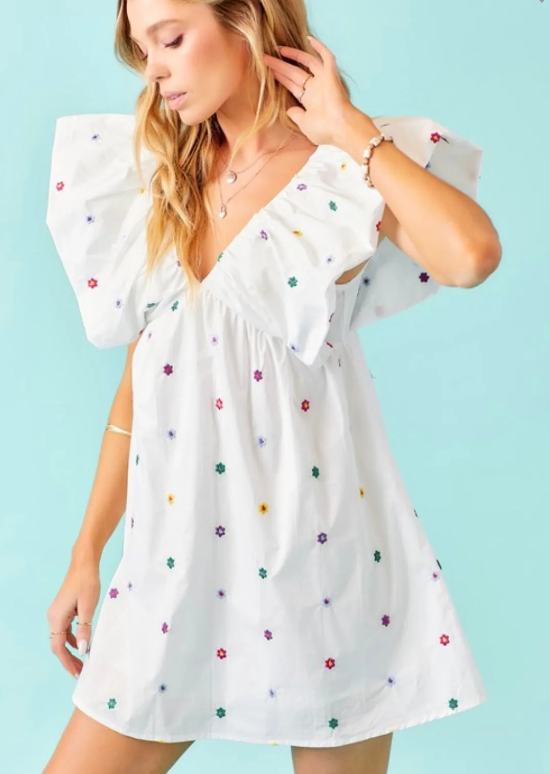 Floral Embroidered Babydoll Dress