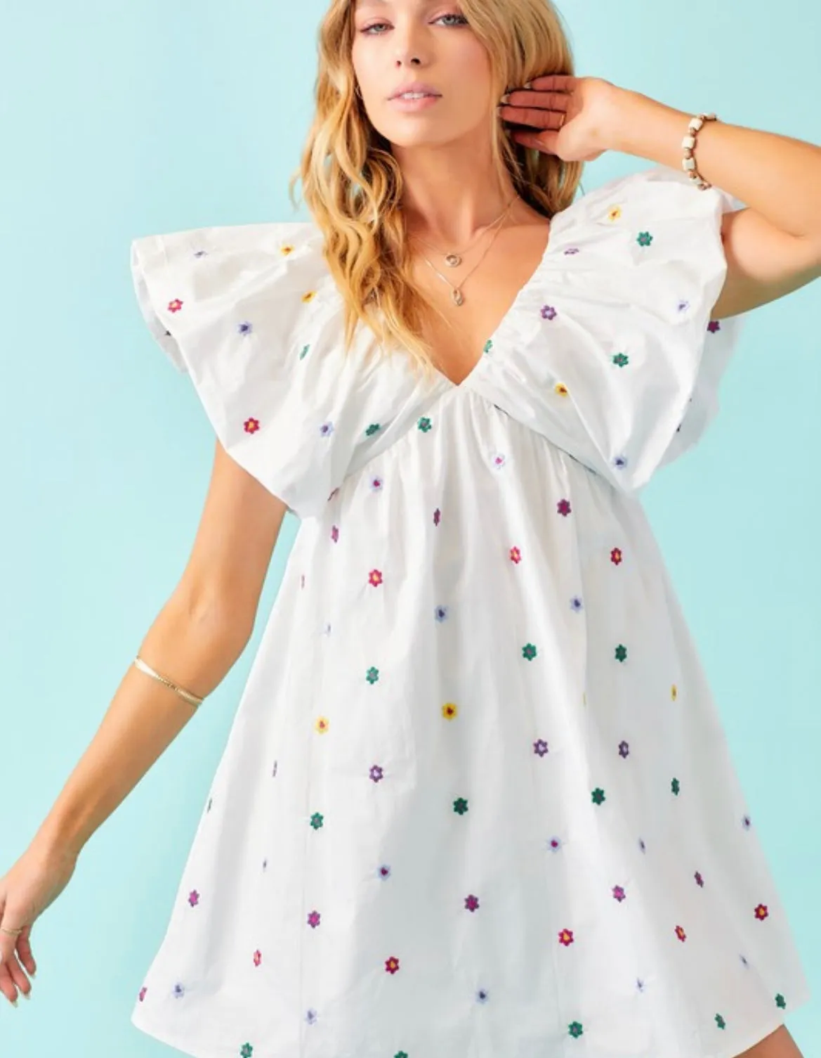 Floral Embroidered Babydoll Dress