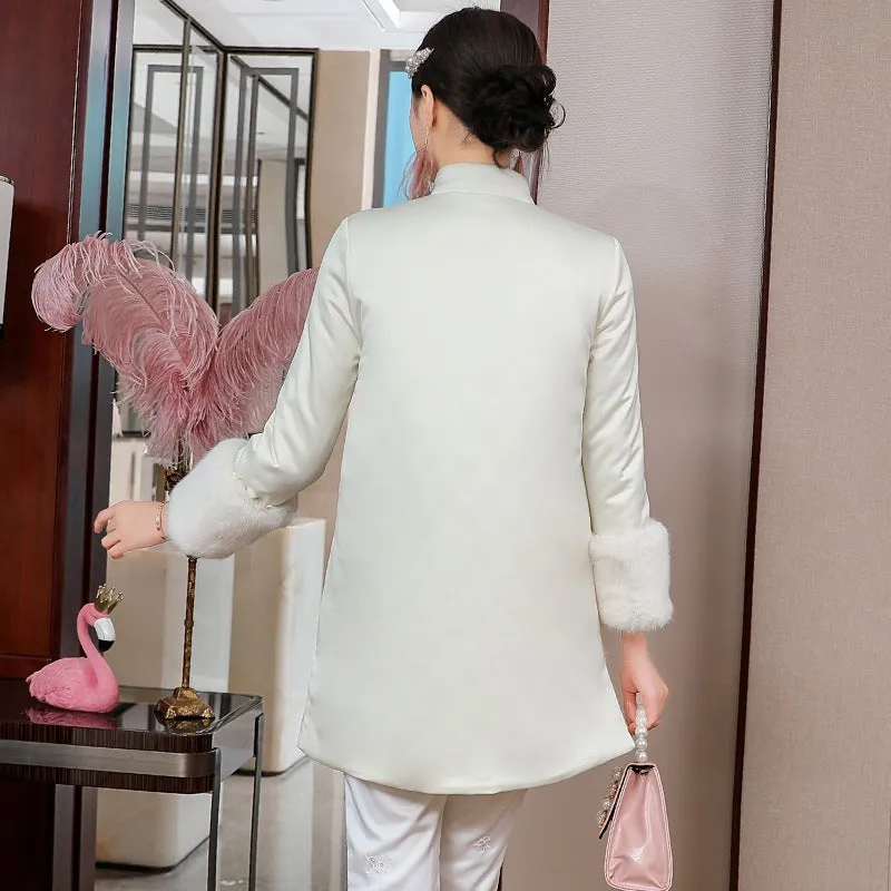 Floral Embroidery Retro Chinese Style Brocade Wadded Coat Comfort Fit