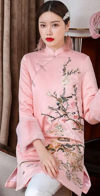 Floral Embroidery Retro Chinese Style Brocade Wadded Coat Comfort Fit