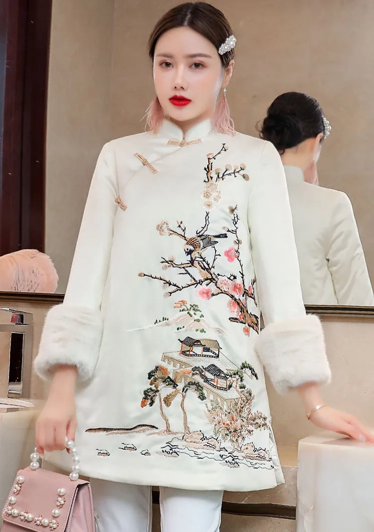 Floral Embroidery Retro Chinese Style Brocade Wadded Coat Comfort Fit